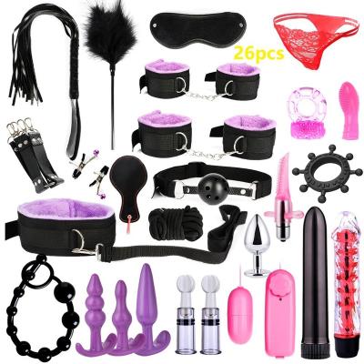 China For Gay Couples Lesbians 26 PCS Bondage Gear Restraints SM Game Costume Sex Handcuffs Whip Mouth Gag Sexy Lingerie Toy Set for sale