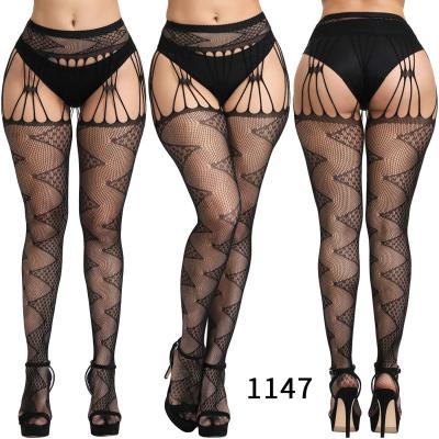 China Spandex Europe and America 2021 lace non-slip suspender garter belt hot sexy black transparent non-slip net stockings waist for sale