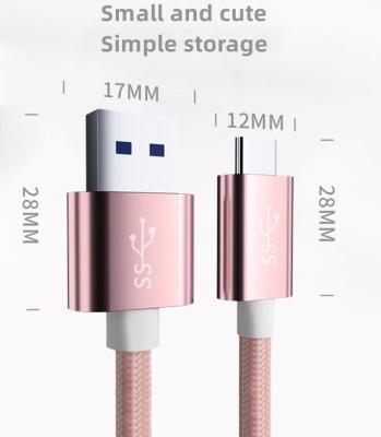 China Wholesale MP3/MP4 Player Fast Safe Stable Nylon Braided Metal Data Cable Type C Cable USB Charger Fast Charging Type c for sale