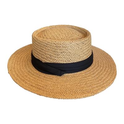 China E-XIU Common Women's Summer Sun Hat Flat-topped Beach Wide Brim Seaside Sombrero de Paja Hand-woven Straw Hat for sale