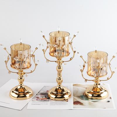 China Home Decoration Gold Crystal Candle Holders Pillar Candlestick Holders For Wedding Party Table Centerpieces Decor Home Fireplace Candle for sale