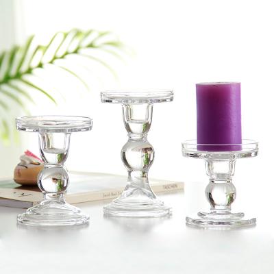 China Home Decoration Promotional Clear Glass Candlestick Holders Tapered Candle Holders For Wedding Decoration And Dining for sale