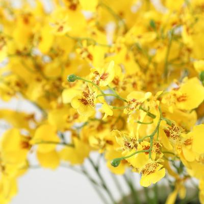 China Gift Hot Sales 3 Branches Touch Artificial Flower Silk Yellow Butterfly Orchid Real Small For Wedding Home Decoration for sale