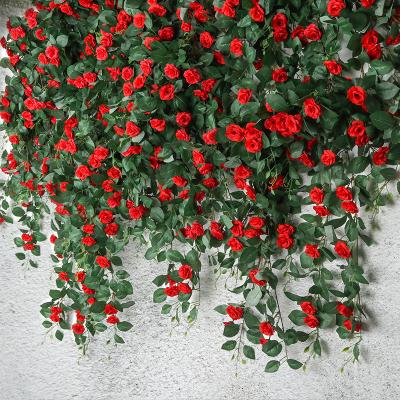 China Wholesale Gift Touch Fake Real Rose Flower Hanging Vine Artificial Rose Burgundy Rose Vines Artificial Vine Rose Silk for sale