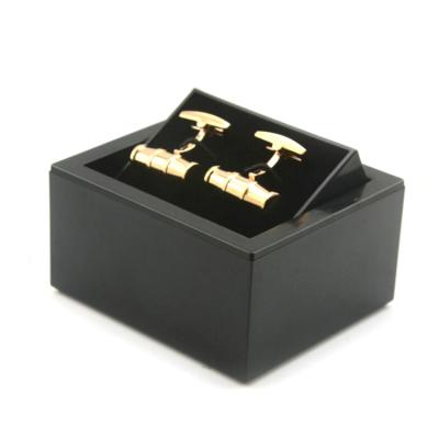 China Velvet luxury twist men's cufflink gift box, custom logo black plastic box for cufflinks for sale