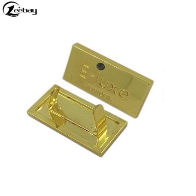 China Custom Nickel Brand Logo Free Metal Purse Tag Gold Forks Metal Bag Label for sale