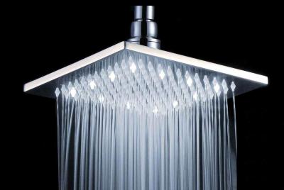 China Large Square Ceiling Ball Joint Rain Shower Head With White Led Light for sale