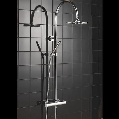 China Hand Held Thermostatic Shower Set Round Curved Pole Shower With Gravity Fed System for sale