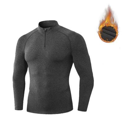 China Breathable Hot selling Men's Long Sleeve Pullover Fleece Polo Shirt High Stretch Zipper Thick Jogger T Shirt  Plus Size Gym Fitness Wear for sale