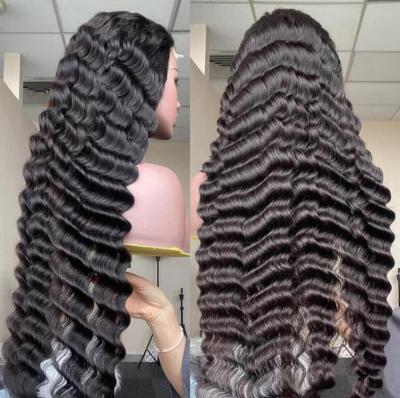 China Deep Wave Loose Deep Wave Wig 13x4 Lace Frontal Hair Wigs For Women Pre Plucked 180 Density Deep Curly Transparent Lace Frontal Wigs for sale