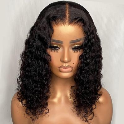 China Brazilian Water Wave T Wave Hair Middle Part Bob Wigs Deep Wave Lace Wig Pre-Plucked Line Hair Wigs With 180% Baby Hair for sale