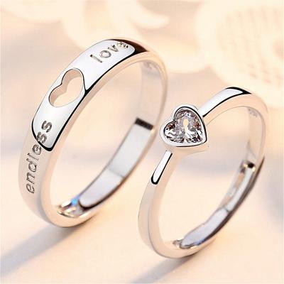 China Environmental Friendly Heart Zircon Couple Ring Set Open Romantic Ring Jewelry For Women Men Valentine's Day Jewelry Gifts Ring for sale