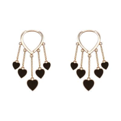 China New CLASSIC Black Long Chain Love Dangle Earring To Pave Heart Earrings for sale