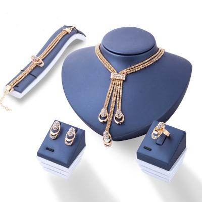 China 4pcs/set Women's Jewelry Set Earring And Pendant Gold Plated Sets Women Stand Up Display Luxury Jewelry Set For Women 4 for sale