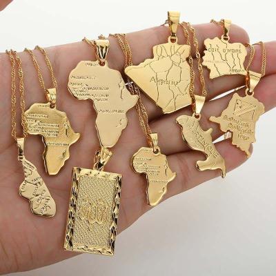 China African European and American alloy necklace map gold hip-hop ladies cute section casual necklace for sale