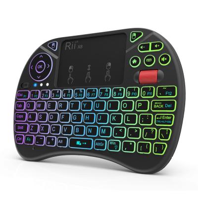 China Rii Wireless X8 Mini Wireless Keyboard Russian /English/French/Spanish with Backlit Touchpad Variable Color LED for TV Box SmartTV PC for sale