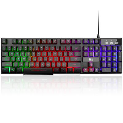 China Anti-Ghosting Bactlit Gaming Keyboard, Rii RK100 Plus 7 Colors Rainbow LED Backlit Mechanical Feeling USB Wired Gaming Keyboard for sale