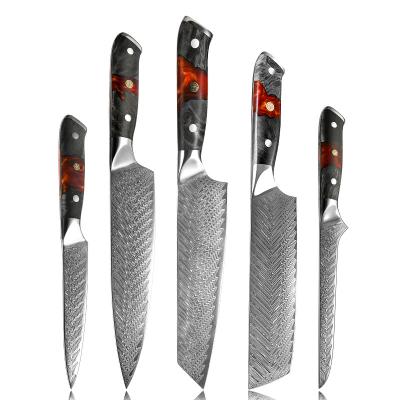 China 5pcs Damascus Kitchen Disposable Chef's Knife Set Professional Japanese Damascus Sushi Steel Boning Cooking Serving Knives for sale