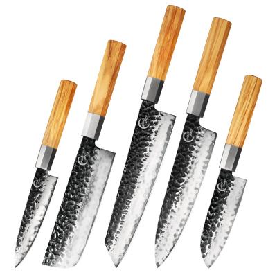 China 5pcs Aus10 Mkuruti Disposable 3 Layer High Carbon Steel Wood Handle Blade Chef Nakiri Handmade Black Santoku Peeling Kitchen Knife Set for sale