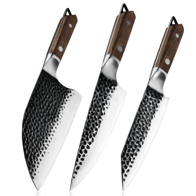 China 3 Pcs 5cr15mov Full Tang Disposable High Carbon Steel Out Door Kitchen Knife Set Handmade Forged Chef Meat Cleaver for sale