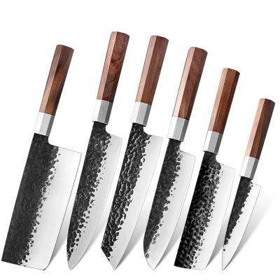 China Disposable Handmade High Carbon Steel Knife Sashimi Knife Japanese Santoku Kitchen Knives Set With Mkuruti Wood Handle for sale