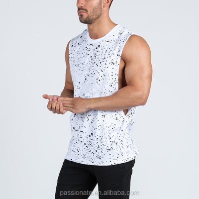 China Antibacterial Custom Print Cut Out Shirts Mens Fitness Sleeveless Top Sports Fitness Apparel for sale