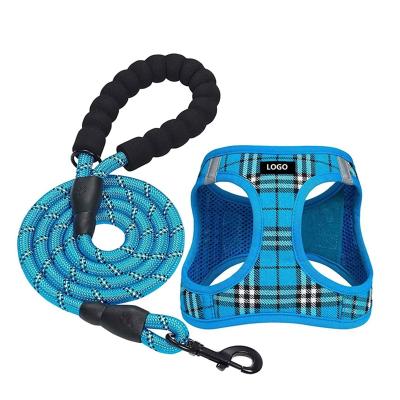 China Custom Made Adjustable Reversible Reflective Vest and Leash Private Label Arnes De Perros No Pulling Dog Harness Set for sale