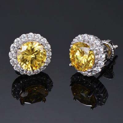 China CLASSIC BR Hip Hop Earrings For Men And Women Round CZ Paved Gemstone Earring Gold Plated Custom Jewelry Silver Earring for sale