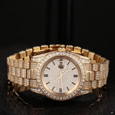 China Wholesale hot sale hiphop silver color day/date jewelry men gold bling bling diamond iced out zircon watches for sale