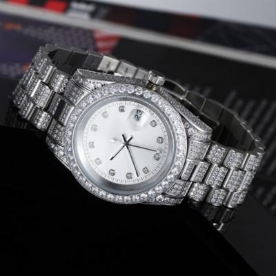 China Wholesale hot sale hiphop day/date custom iced out gold full diamond bling bling watch for men for sale