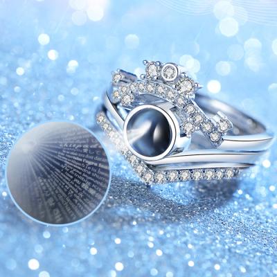 China CLASSIC valentines day gifts i love you projection Crystal Heart Romantic 925 Sterling Silver Ring 100 languages for sale