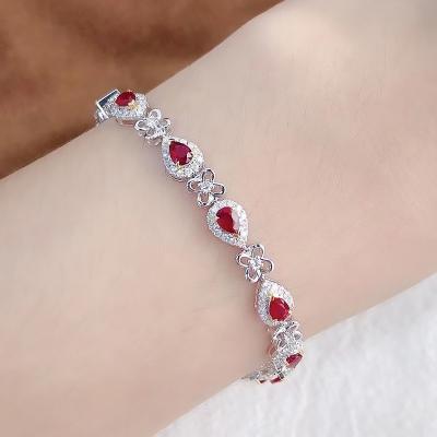 China Wholesale Fashion Natural Ruby Gemstone 925 Sterling Silver 5x7 Bracelet Women Jewelry Pear Shaped Bracelet CLASSIC for sale