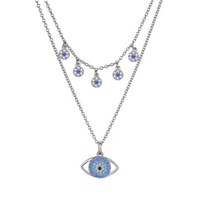 China Religious Muslim Islamic Hand of Fatima Blue Eye Jewelry Pendant 925 Sterling Silver Bling Zircon Turkish with Fatima Hand Hamsa Necklace for sale