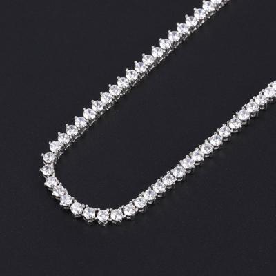 China Europe And America 3mm 4mm 5mm Iced Out CZ Copper Silver Tennis Gold Jewelry Bling Hip Hop Hip Necklace Chain 1 Row Tennis Zircon Chain Necklace for sale