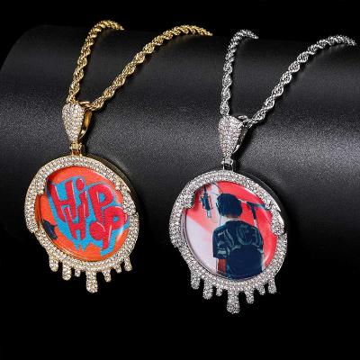 China CLASSIC Custom Hip Hop Photo Pendant Iced Out Memorial Medallions Round Picture Memory Water Drop Necklace Pendant Jewelry for sale