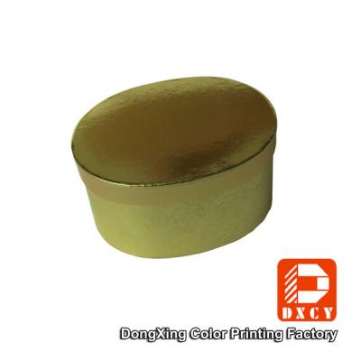 China Round Gold High Gloss Gift Boxes , Embossing Ellipse Shape Lid And Base Box for sale