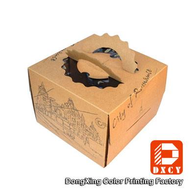 China Brown Kraft Paper Cake Packaging Boxes , Recyclable Square Cake Boxes With Handles for sale