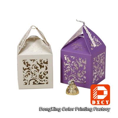 China Laser Cut Delicate Custom Printed Packaging Boxes , Purple Small Wedding Favor Boxes for sale