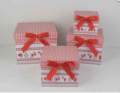 China Square Cardboard Gift Storage Boxes CMYK Printing With Red Ribbon for sale