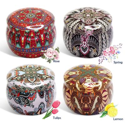 China No Smoke Natural Aromatherapy Vegetable Oil Gift New Fashion DIY Safty Gift Ethnic Hand-work Tin Can Scented Candle for sale