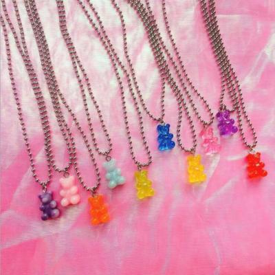 China Fashionable Small Animal Collar Harriet Jelly Bear Jelly Color Bear Necklace Transparent Clavicle Chain Necklace for sale