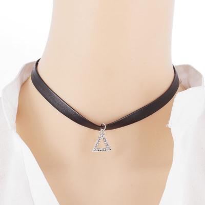 China Women's Simple Necklace 12.5 Suede Crystal Triangle Pendant Lady Chokers Necklace for sale