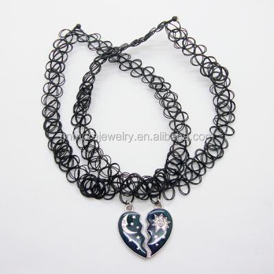 China Plastic Plasitc Tattoo Neckerchief Necklace With BFF Mood Half Heart Charm for sale