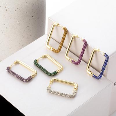 China New Fashion Hiphop Hip Hop Geometric Style Rectangle Colorful Rhinestone Circle Earring For Women for sale