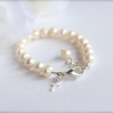 China Real Pearls SterlingCross CLASSIC Christening Gift Cultured Freshwater Pearls, Keepsake Bracelet, Baptism, Communion, Baby, Litt for sale