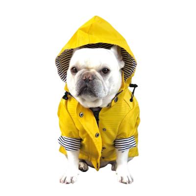 China Viable Ins Style Hotsale British Yellow Pet Stripe Large Dog Raincoat With Hood for sale