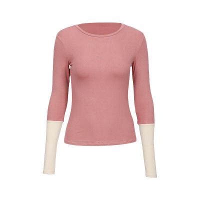 China 2021 breathable spring and autumn round neck T-shirt long-sleeved tops European and American sports training yoga clothes women for sale