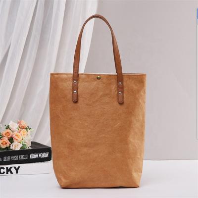 China Brown Dupont Tyvek Cowhide Materials Vintage Promotional Recycled Reusable Waterproof Paper Shopping Tote Bag With Buttons for sale