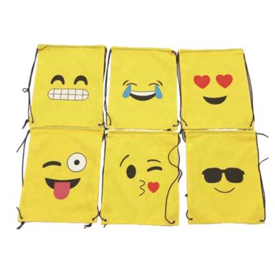 China Personalized Customized Yellow Folding Drawstring Smiley Polyester Kids Girls Large Backpack for sale