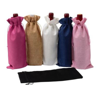 China Hot Sale Eco Friendly Canvas Handled Dust Proof Gift Package Wine Bags Custom Logo Reusable Red Wine Bottle Packaging Drawstring Bags for sale